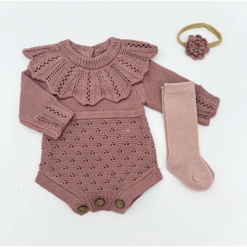 ZORI 3-Piece Knit Set | Romper + Bow +Socks – Olive and Cradle