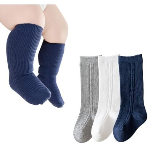 Baby Knee High Socks,Seamless Ribbed Cable Knit Newborn Tube Socks Cotton Long Stockings for Toddlers Girls Boys