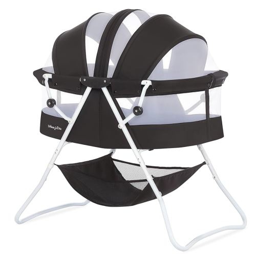 Dream On Me Karley Bassinet in Black, Lightweight Portable Baby Bassinet, Quick Fold and Easy to Carry , Adjustable Double Canopy, Indoor and Outdoor Bassinet with Large Storage Basket.