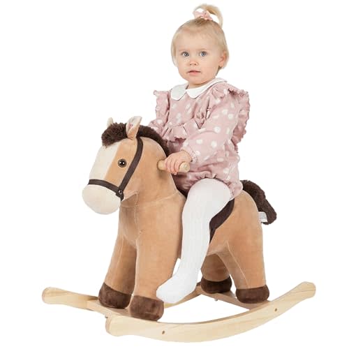 Rocking Horse, Rocking Animal with Realistic Sound, Stuffed Rocker for Toddlers 18M+, Soft Filling Ride on Pony, Light Brown Horse, CPC Certified