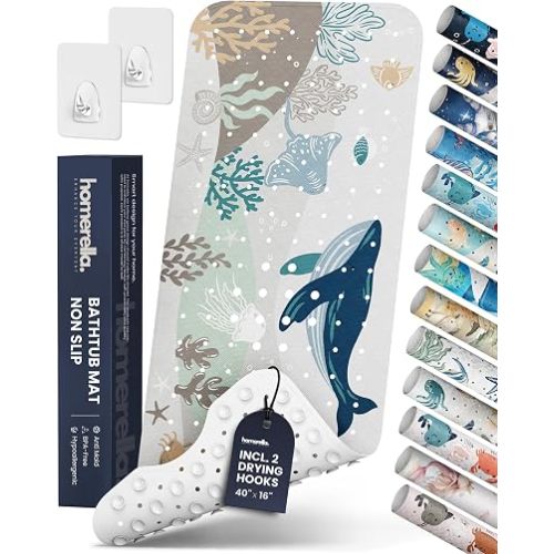 Bathtub Mat Non Slip Anti Mold for Kids 40x16 - homerella® Bath Mat for Tub, BPA Free, Incl. 2 Hooks, Washable Shower Mat Non Slip Anti Mold, Shower Mats for Inside Shower, EU Certified