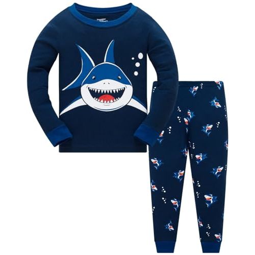 Popshion Boys Pajamas 100% Cotton Toddler Clothes Set Planet Dinosaur Long Sleeve Sleepwear 2 Piece Kids Pjs Size 3-10 Years
