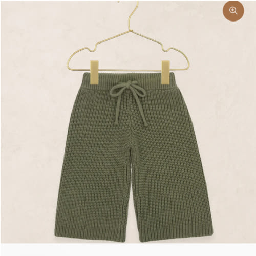 Knit Chunky Wide Leg Pants - Olive