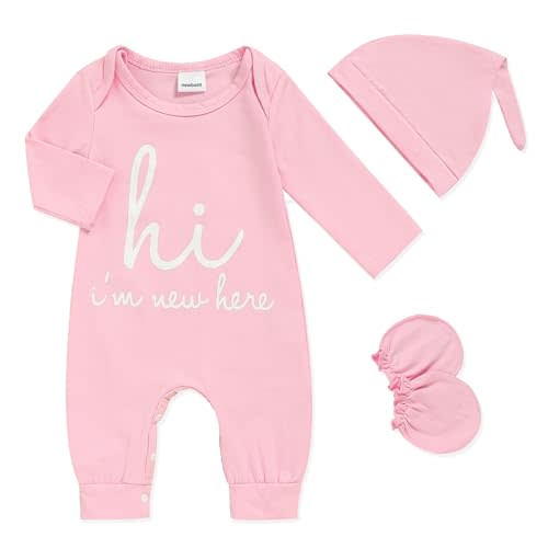 GRNSHTS Newborn Baby Boy Romper Coming Home Outfits Letter Print Bodysuit Jumpsuit+Hat+Gloves 3PCS Clothes Set