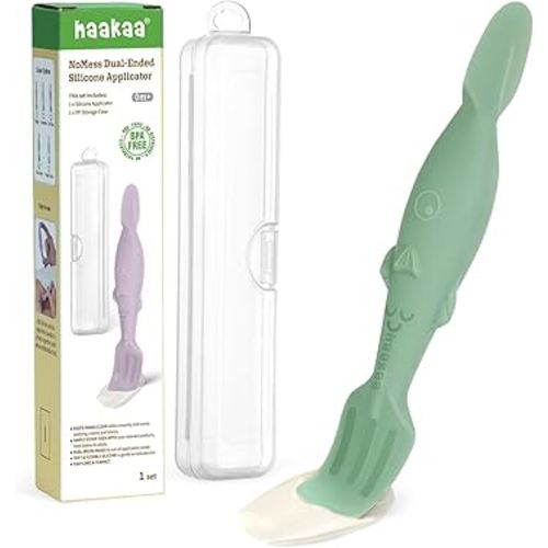 haakaa Baby Diaper Cream Spatula, Mess-free Silicone Diaper Rash Cream Applicator with Carrying Case, Diaper Cream Brush for Baby, Pea Green