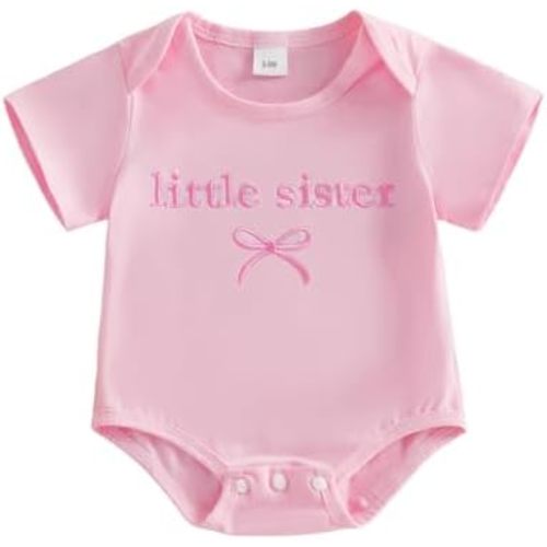 GOOCHEER Big Sister Little Sister Matching Outfit Baby Girl Short Sleeve Romper Toddler Girl T-Shirt Tops