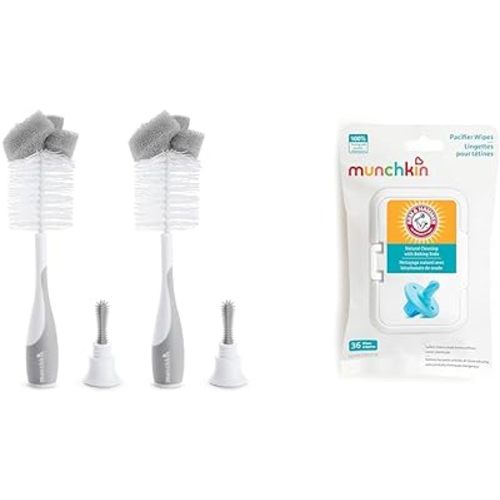 Munchkin 2 Count Bottle Brush and 36 Count Arm & Hammer Pacifier Wipes Bundle