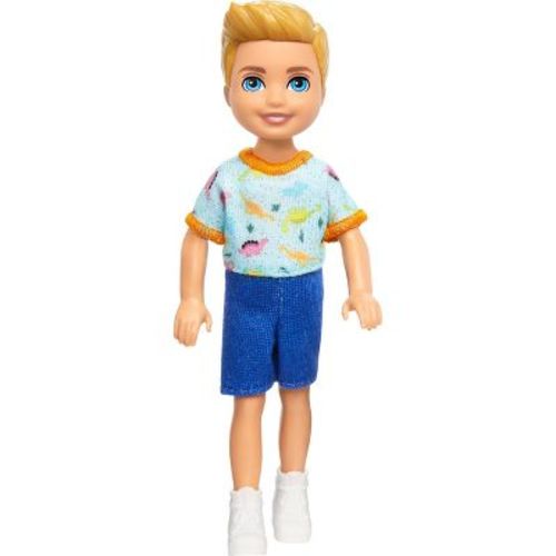 Barbie 6.3" Chelsea Small Boy Doll Blond Hair/Blue Eyes Wearing Removable One-Piece with Dino Print