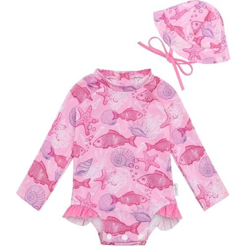babygoal Baby Girls Long Sleeve One Piece Rash Guard Swimsuit with Zipper, UPF 50+ Sun Protection