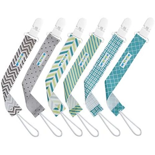 Pacifier Clip by Enovoe - 6 Pack of Pacifier Clips - Stylish Teething Ring Pacifier Holder for Baby Boys and Girls