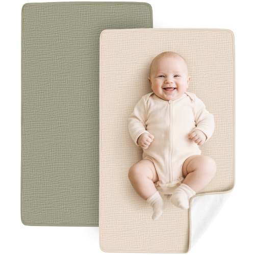 Konssy 2 Pack Waterproof Muslin Portable Changing Pad, Diaper Changing Mat