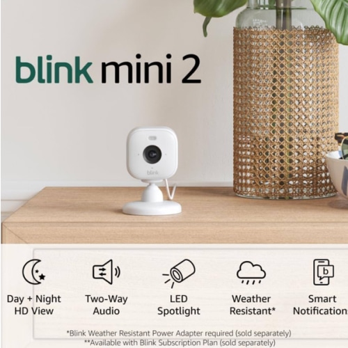 Blink Mini 2 — Home Security & Pet Cameras with HD video, color night view, motion detection, two-way audio, and built-in spotlight — 2 cameras (White)