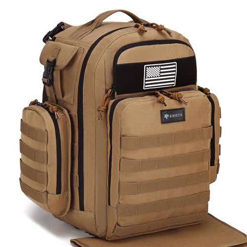 Dinictis Dad Diaper Bag, Mens Diaper Bag Backpack with Diaper Changing Mat, Military Diaper Backpack with Molle Webbing, Waterproof Pouch, Baby Wipes pocket, Insulated Bottle Pockets- Jungle Brown
