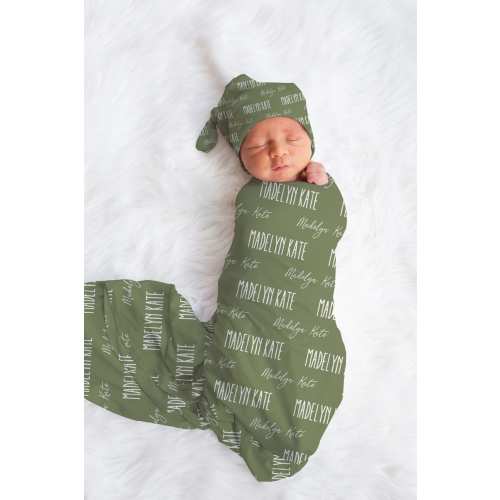 Personalized Baby Boy Custom Green Name Swaddle And Headband For Newborn Baby, Gender Neutral Green Newborn Baby Photo Prop, Baby Boy Gift