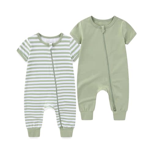 Baby Boy Girl 2 Pack Romper Infant Short Sleeve 2 Way Zipper One Piece Jumpsuits Newborn Clothes 0-24 Months