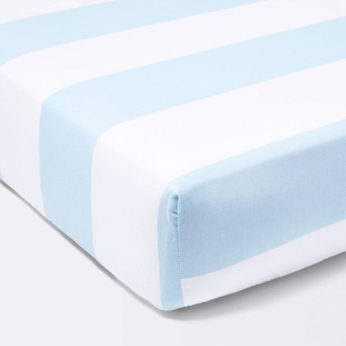 Fitted Crib Sheet Rugby Stripe - Blue/White - Cloud Island™: Standard Size, 100% Cotton, 200 Thread Count Percale