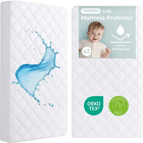 Yoofoss Waterproof Crib Mattress Protector 2 Pack, Quilted Crib Mattress Pad Cover Ultra Soft and Breathable, Machine Washable Toddler Mattress Protector for Standard Baby Crib Size 52''x28''