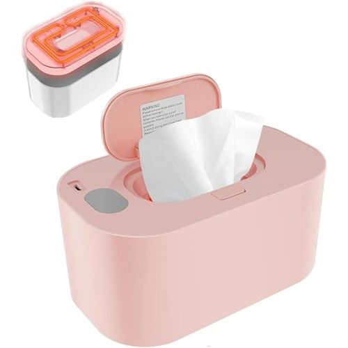 Portable Baby Wipe Warmer，Wipe Warmer and Baby Wet Wipes Dispenser to Even Heating, Wipe Heater with Temperature Display, Diaper Wipe Warmers for Home Car Travel Newborn Baby (Pink)