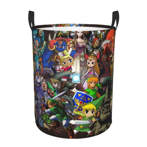 Large Laundry Hamper, The Legend of Zelda Collapsible Laundry Basket with Handles, Tall Storage Basket for Blanket, Toys, Dirty Clothes in Living Room, Bedroom, Bathroom, Nursery