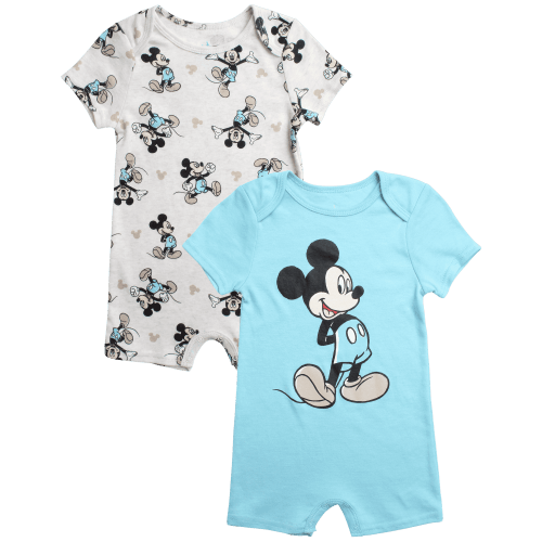 Disney Baby Boys Rompers, 2 Pack, Tiger Pooh Mickey Mouse Short Sleeve Onesies, Newborn to Infant