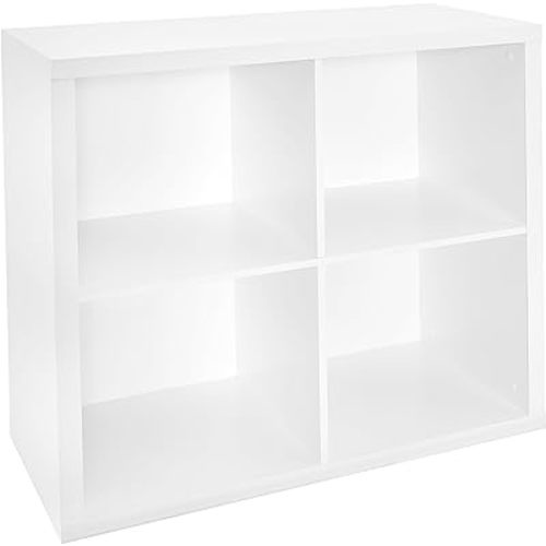ClosetMaid 4 Cube Storage Shelf Organizer Bookshelf with Back Panel, Easy Assembly, Wood, White Finish