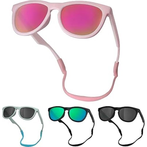 Flexible Polarized Baby Sunglasses with Strap for Infant Newborns Girl Boy 0-24 Months CPC Certified UV Protection D718