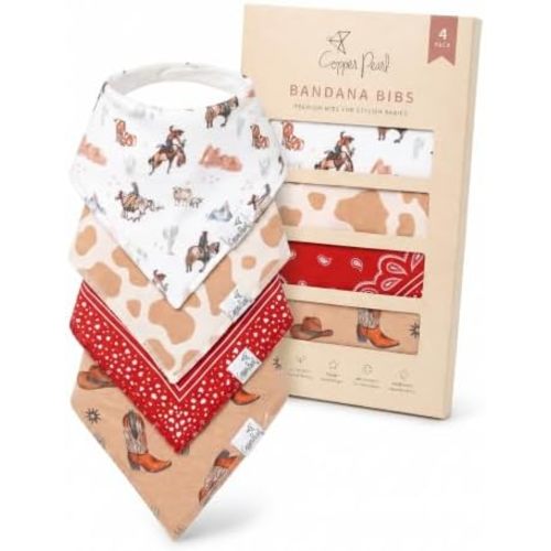 Copper Pearl Baby Bibs 4 Pack, Bandana Drool Bibs for Baby Girl & Boy, Soft Cotton Bibs for Drooling and Teething