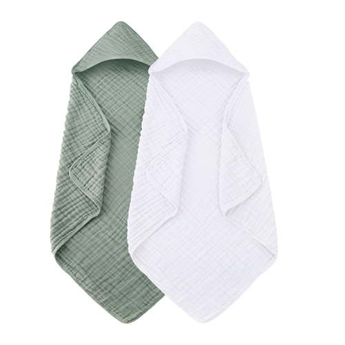 itvber 2 Pack Hooded Baby Towels for Newborn 100% Muslin Organic Cotton Baby Bath Towel with Hood for Babies Infant Toddler Soft and Absorbent Baby Bath Essentials