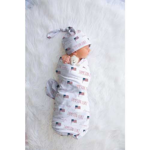 American Flag Swaddle Blanket With Name Custom USA Blanket Personalized 4th of July Baby Swaddle USA Baby Shower Gift For Baby Name Blanket