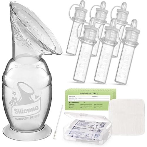 haakaa Manual Breast Pump 5oz/150ml & Silicone Colostrum Collector Kit Ready-to-Use Pack (0.1oz/4ml, 6pcs)