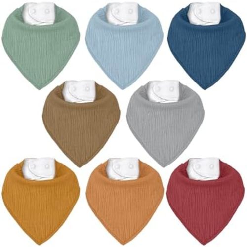 Muslin Baby Bibs 8 Pack, Baby Bandana Drool Bib for Drooling and Teething, Cotton Soft Absorbent for Girls Boys