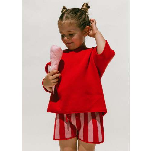 Knitted Striped Shorts- Red