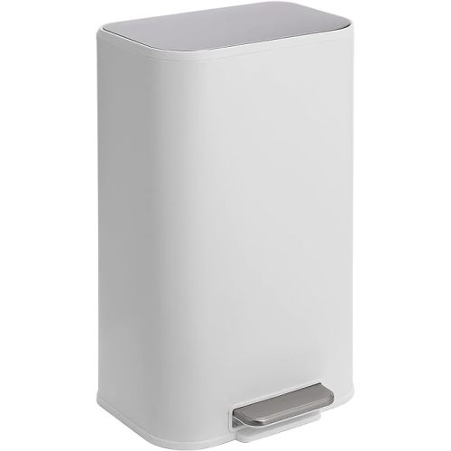 GarveeHome Kitchen Trash Can, 8 gal Stainless Steel Garbage Can with Soft Close Lid Foot Pedal & Removable Inner Bucket, Rectangular Step On Waste Bin for Home Office Living Room (Matte White)