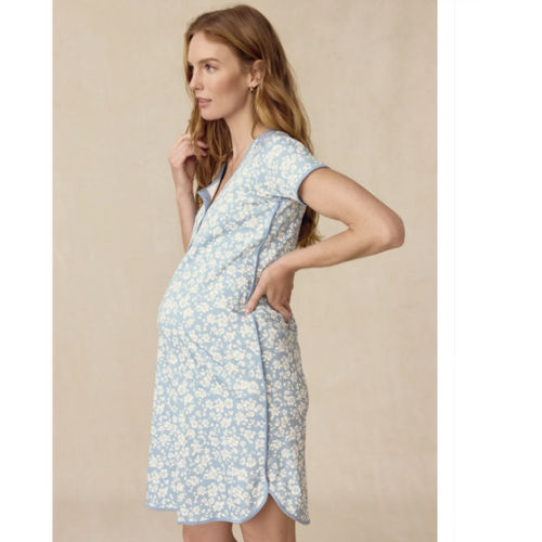 LAKE | Women | Pima Cotton Pajamas | Serene Blue Anemones Maternity Nightgown