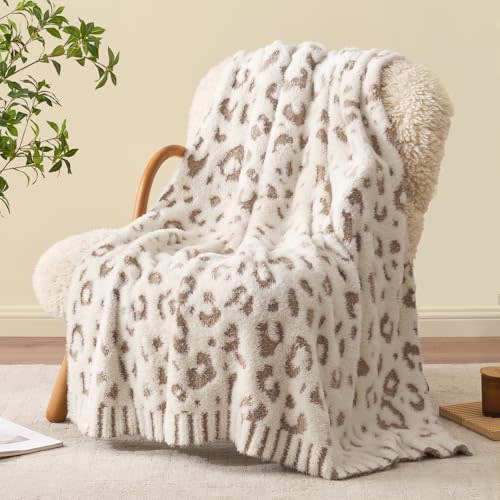 Snuggle Sac Leopard Luxury Faux Fur Throw Blanket for Couch,Ultra Soft Cozy Plush Fluffy Blanket for Sofa Bedroom Living Room,Beige Leopard,50x60 inches
