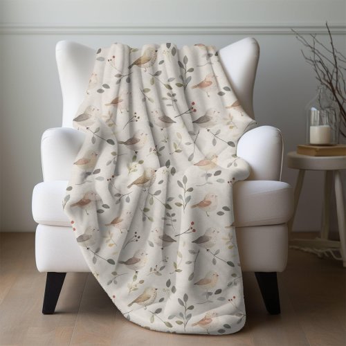 Little Birds Blanket Woodland Bird Throw Brown Bird Bedding Rustic Bird Blanket Bird Lover Gift Farmhouse Bird Throw Earth Tone Blanket Gift