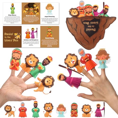 Motipuns 10 Pcs Bible Story Finger Puppet Set, Daniel in The Lion's Den | Felt Religious Finger Puppets, VBS Sunday School Toys, Christian Storytelling Education Gift for Bible Study Group Church