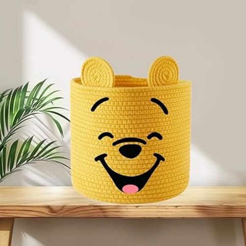 Classic Winnie Storage Box Nursery Basket Cotton Rope Laundry Hamper Bin Collapsible Storage Container For Bathroom and Bedroom Stuff Clothes Toys Baby Items