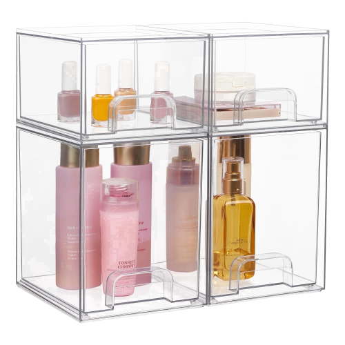 Vtopmart Stackable Storage Drawers Set of 4 Clear Plastic Organizer Bins for Makeup and Cosmetics
