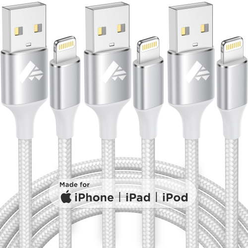 XUDUO iPhone Charger 10ft Cord, 3 Pack [Apple MFI Certified] iPhone Cable Nylon Braided 3A Fast Charging Cable Compatible with iPhone 14/13/12/11, White