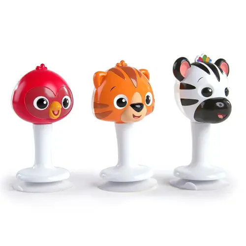 Baby Einstein Rattle & Jingle Trio High Chair Suction Toys Take-Along Musical Rattle Set Age 6 Months +, Multicolor, 3 Count