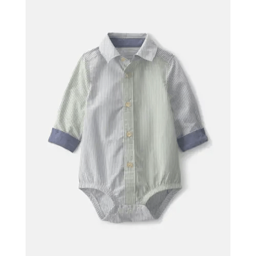 Baby Boy Poplin Long-Sleeve Button-Down Bodysuit - Blue/Green - OshKosh B'gosh | Carter's