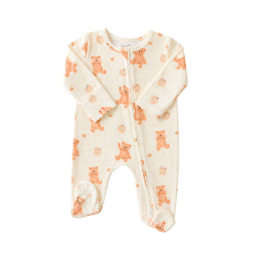 Bamboo Zipper Footie in Honey Bear | Caden Lane