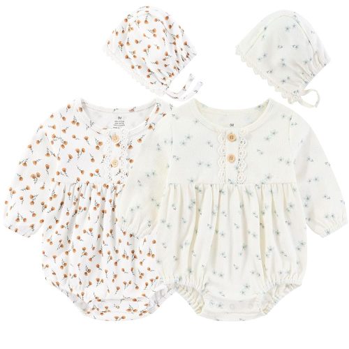 Baby Girl Clothes Cotton Bubble Romper Floral Bodysuits Infant Outfit Set