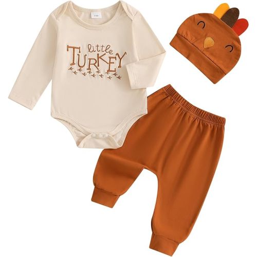 Socutebabe My First Thanksgiving Baby Boy Outfit Infant Little Turkey Hat Bodysuit Pants Newborn 1st Thanksgiving Outfits
