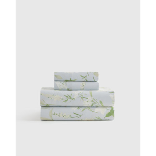 Organic Crisp Percale Sheet Set in Blue Garden