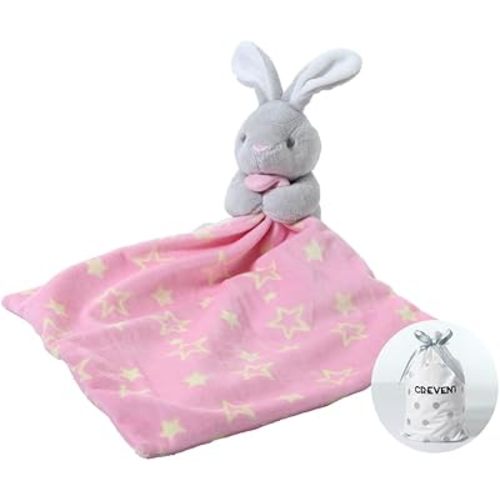 CREVENT Cozy Plush Baby Security Blanket Loveys for Baby Girls with Animal Face, Baby Shower/Birthday Gifts for Newborns Infant Toddler (Hugging Bunny)