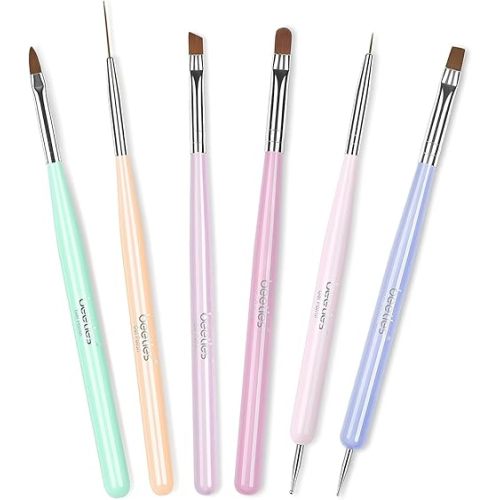 Beetles Gel Polish Nail Art Brushes, 6 Pcs Fingernail Art Design Pens, Wood Alloy Handle, Dotting Pen Clean Up Liner French Nail Brush Set, DIY Manicure Tools Gift for Women