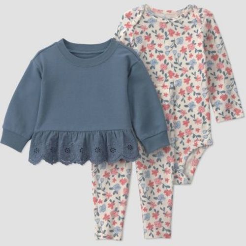 Carter's Just One You® Baby Girls' 3pc Sweatshirt with Floral Long Sleeve Bodysuit and Leggings Set - Blue 3M