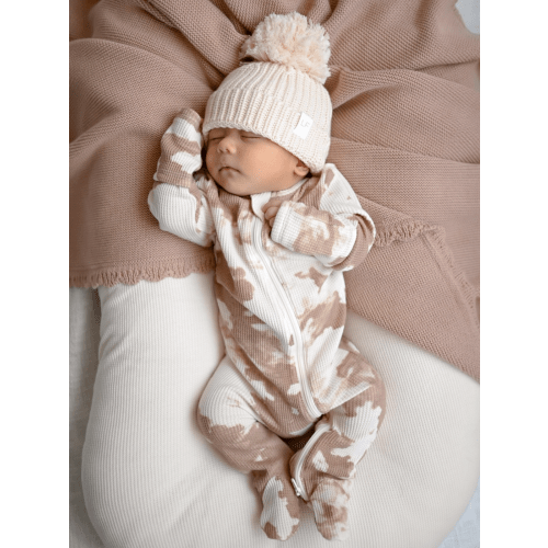 Organic Waffle 2-Way Zip Footie, Almond Tie Dye